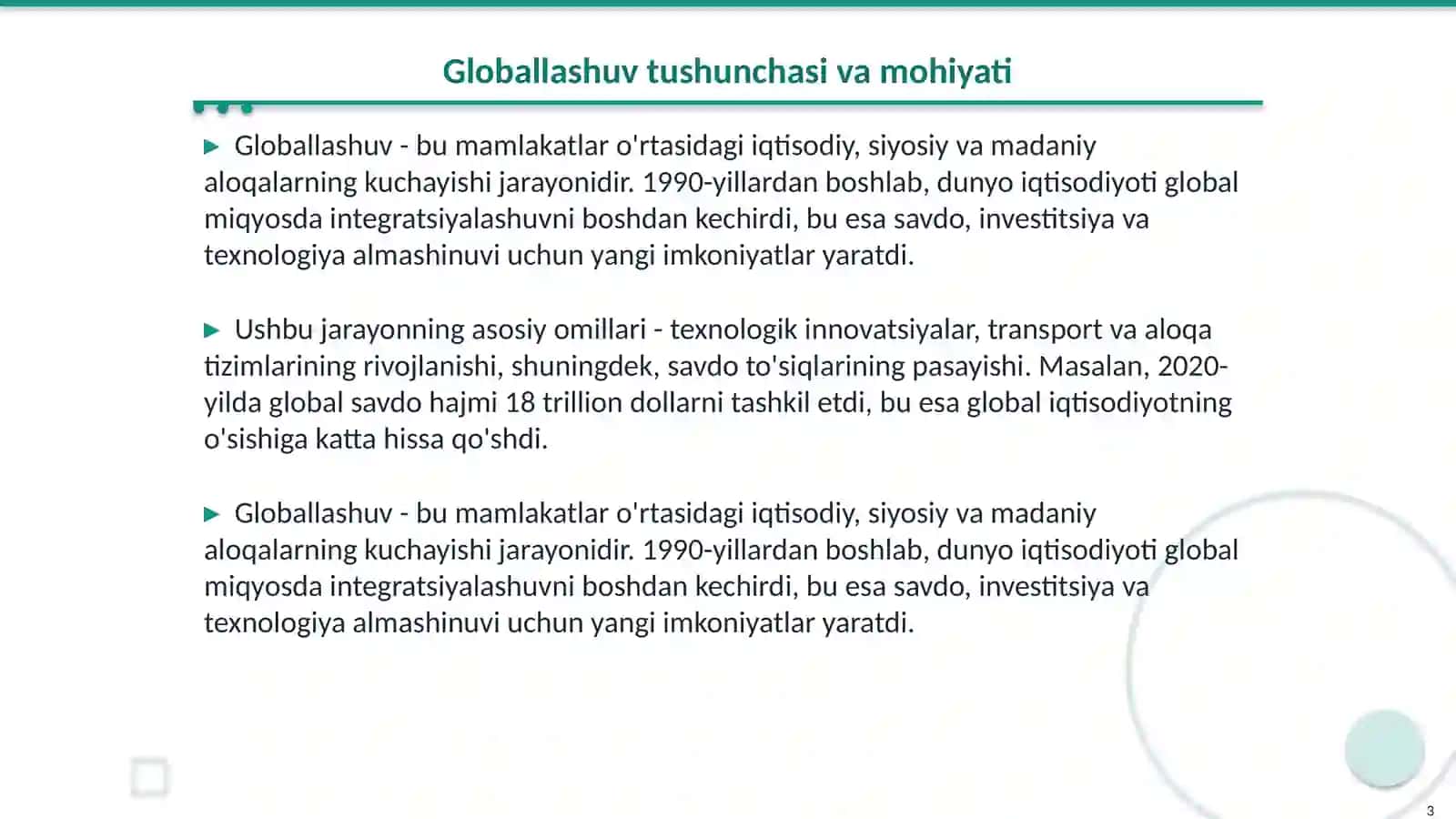 Globallashuv va xalqaro savdoning rivojlanish tendensiyalari 3