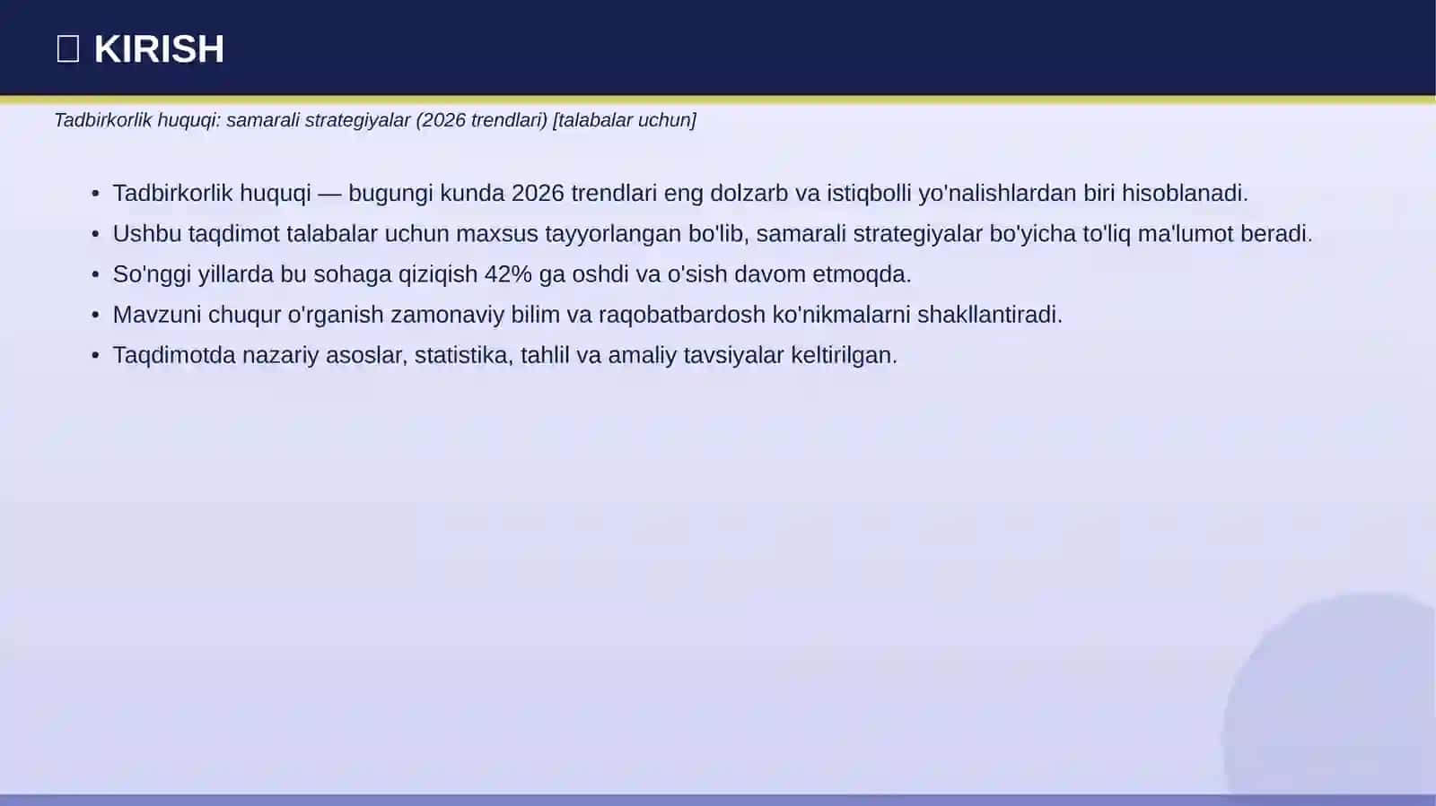 Tadbirkorlik huquqi: samarali strategiyalar (2026 trendlari) 3