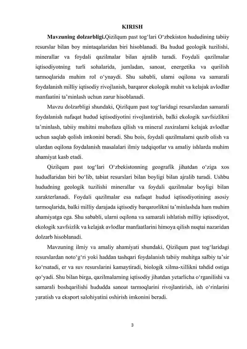 QIZILQUM PAST TOG'LARINING FOYDALI QAZILMALARI VA ULARDAN OQILONA FOYDALANISH 3