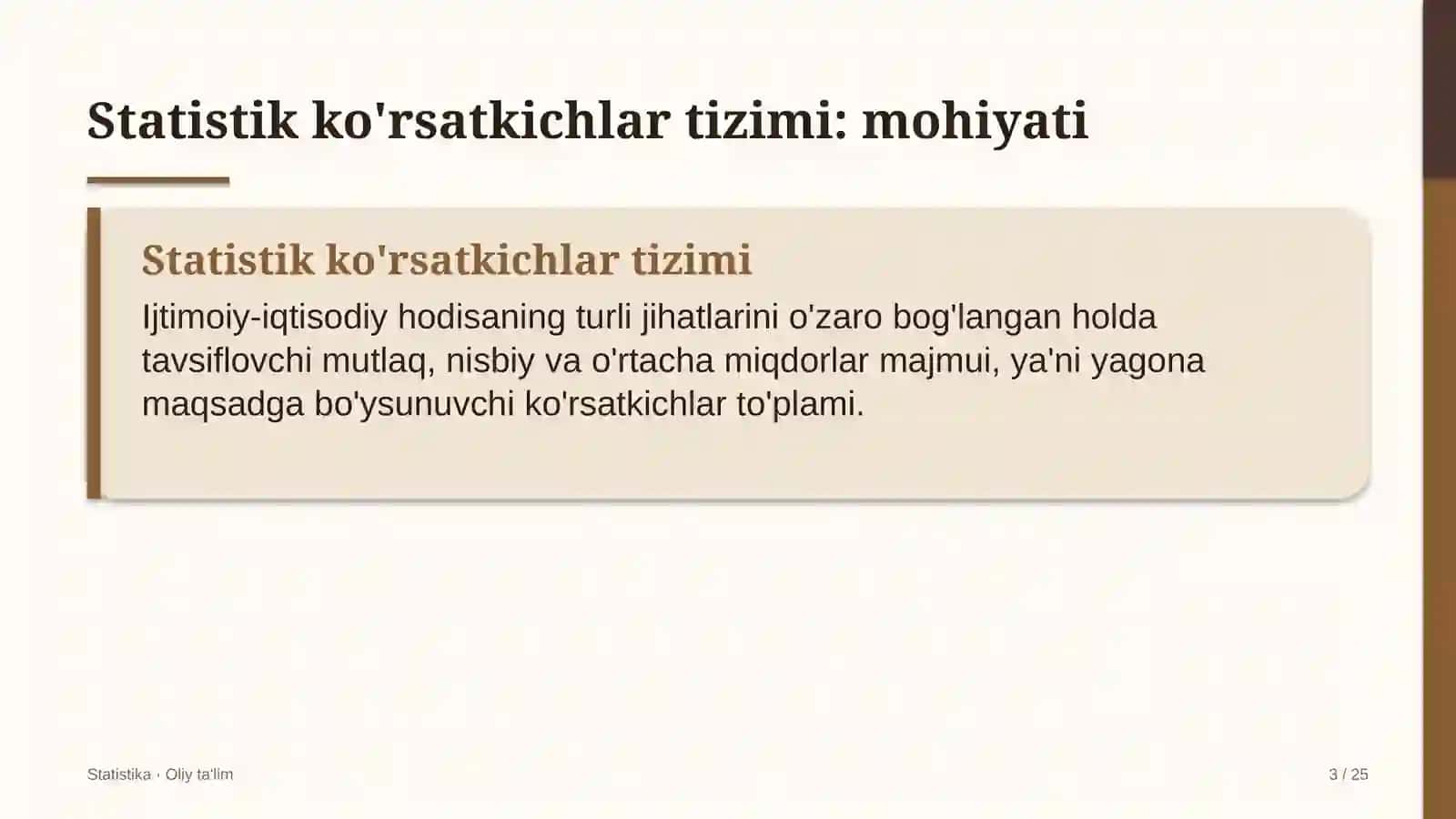Korporativ axborot tizimlarida statistik ko'rsatkichlar tizimi 3