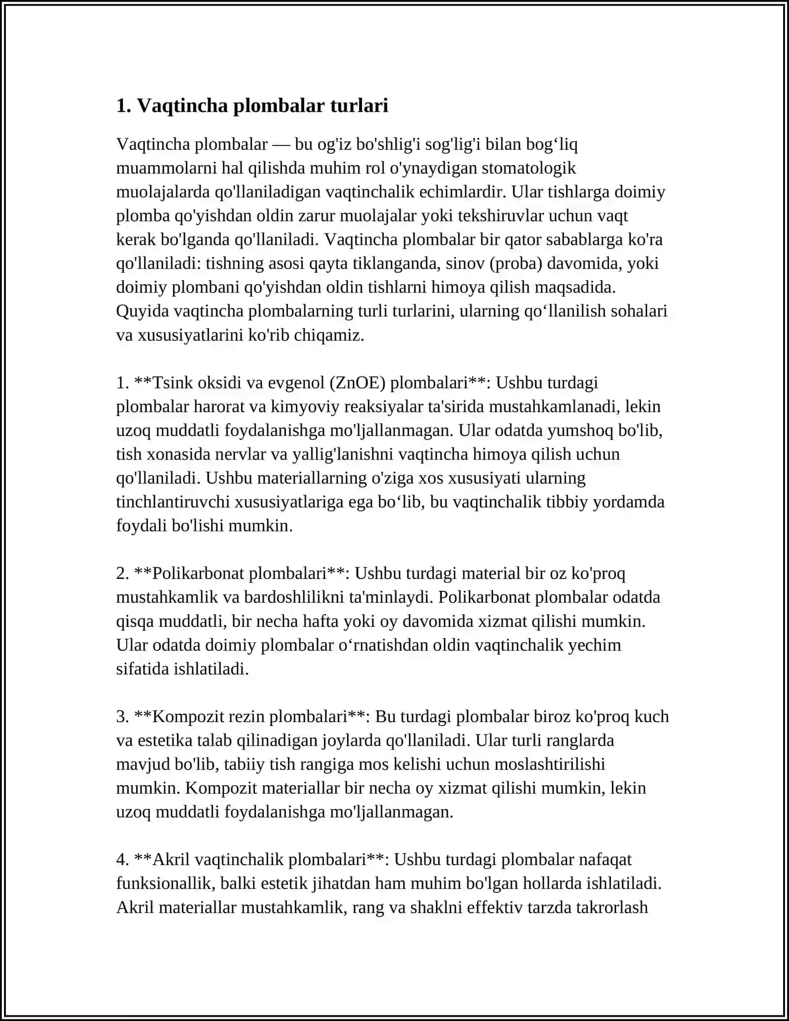 VAQTINCHALIK PLOMBA ASHYOLARI, BOG'LOV ASHYOLARI. AJRATUVCHI VA DAVOLOVCHI TAGLIKLAR 3