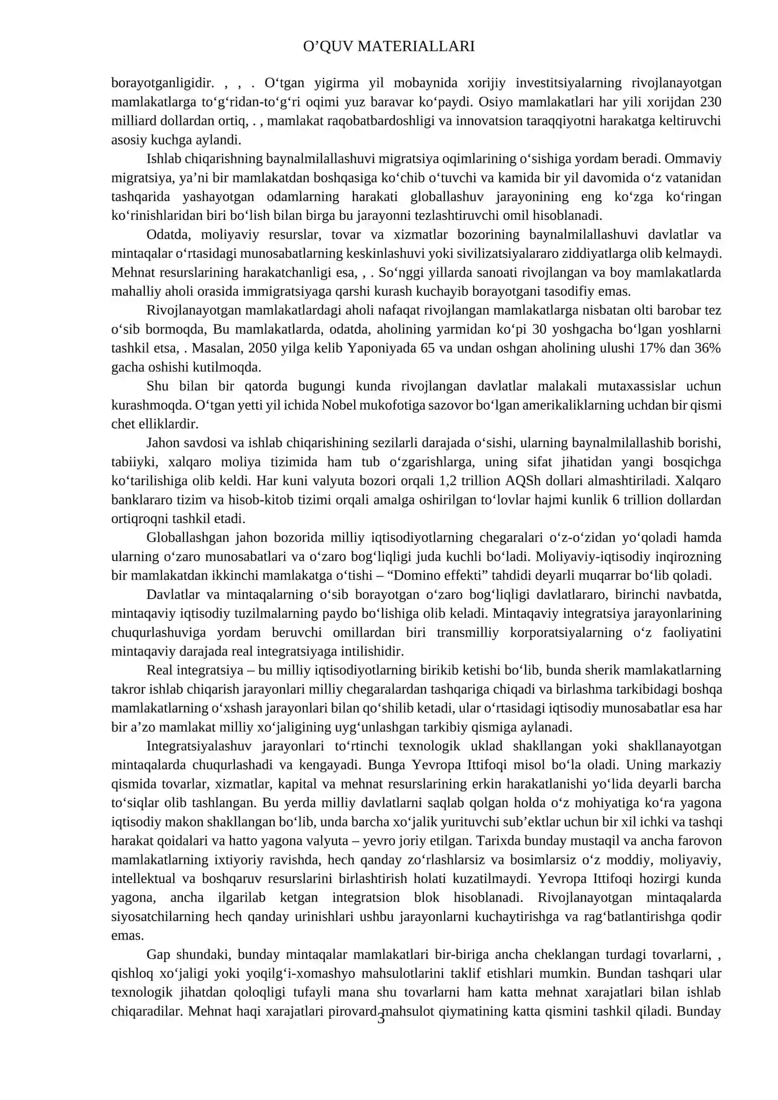 JAHON IQTISODIYOTI GLOBALLASHUVI MUAMMOLARINING OQIBATLARI VA HAL ETISH YO‘LLARI 3