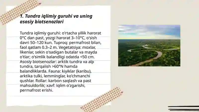 Yer sharida quruqlik ekosistemalarni shartli iqlimiy guruhlari va ularni muhim biotsenozlari 3