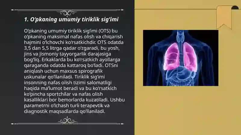 O‘pkaning tiriklik sig’imi.O‘pka va alveoladagi ventilyatsiya 3