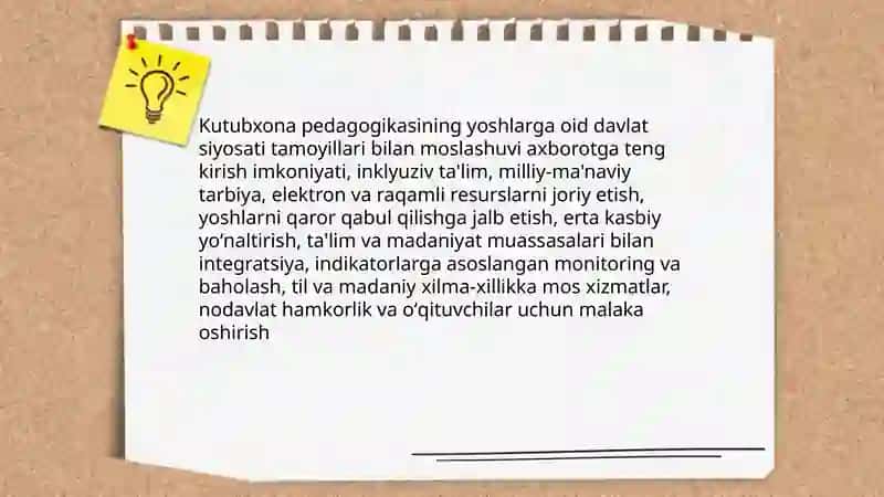 Kutubxona pedagogikasi: Yoshlarga oid davlat siyosati bilan bogʻliqligi oʻziga xos xususiyatlari 3