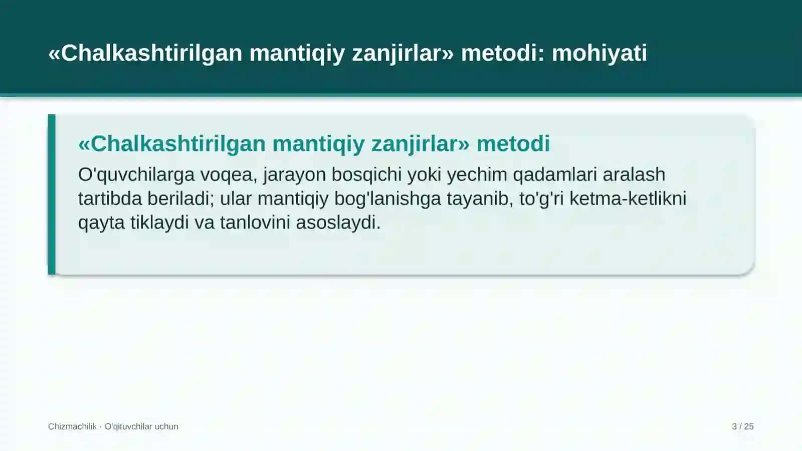 chizmachilik darslarida chalkashtirilgan mantiqiy zanjirlar metodidan foydalanish 6738 3