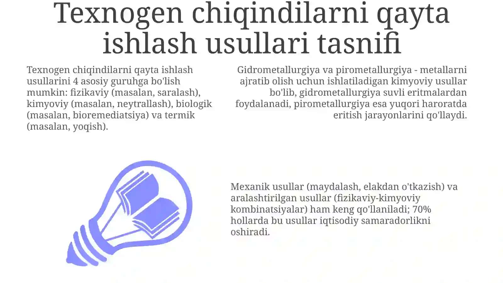 Texnogen chiqindilarni qayta ishlash usullari tasnifi 3