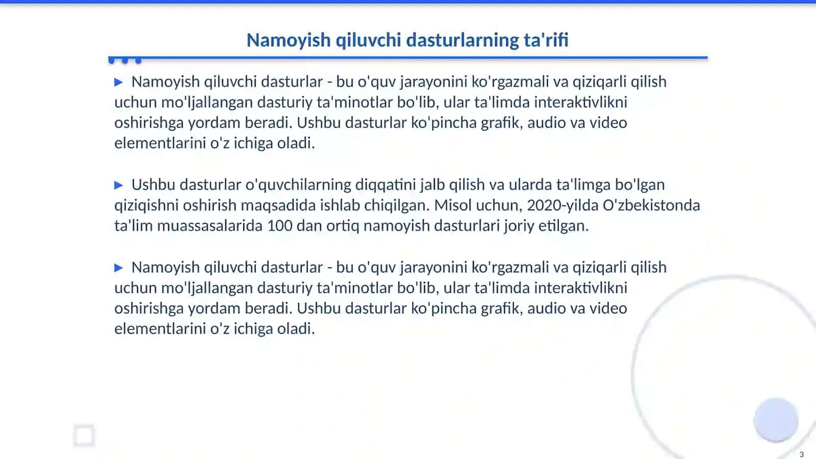 Namoyish qiluvchi dasturlarda pedagogik dasturiy vositalar 3