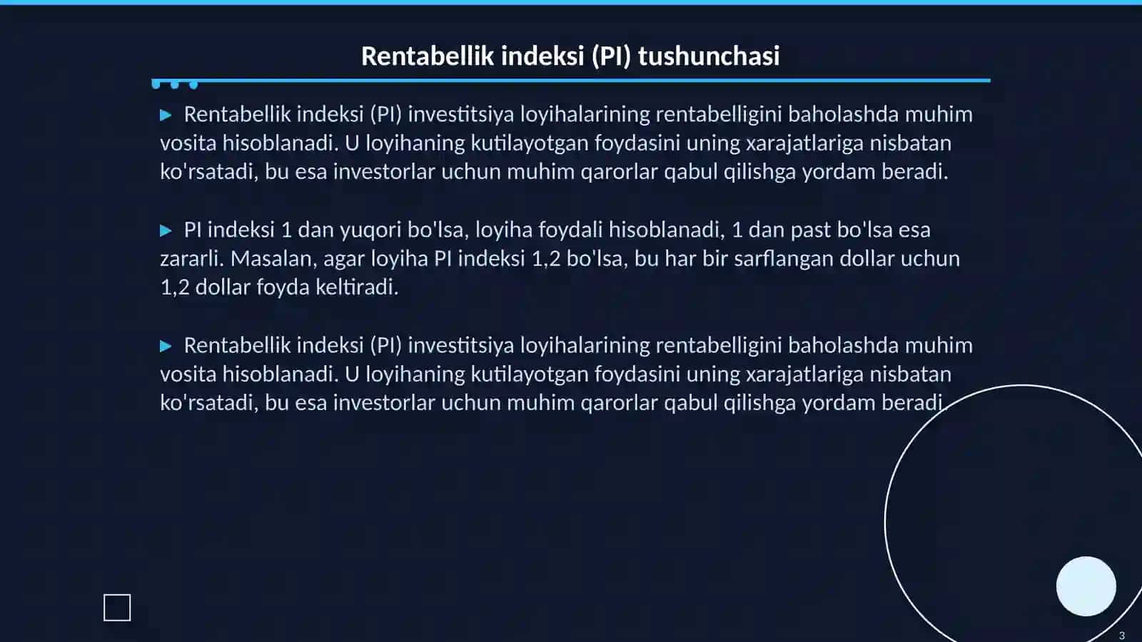 Rentabellik indeksi (PI) va investitsiya loyihalarini tanlash 3