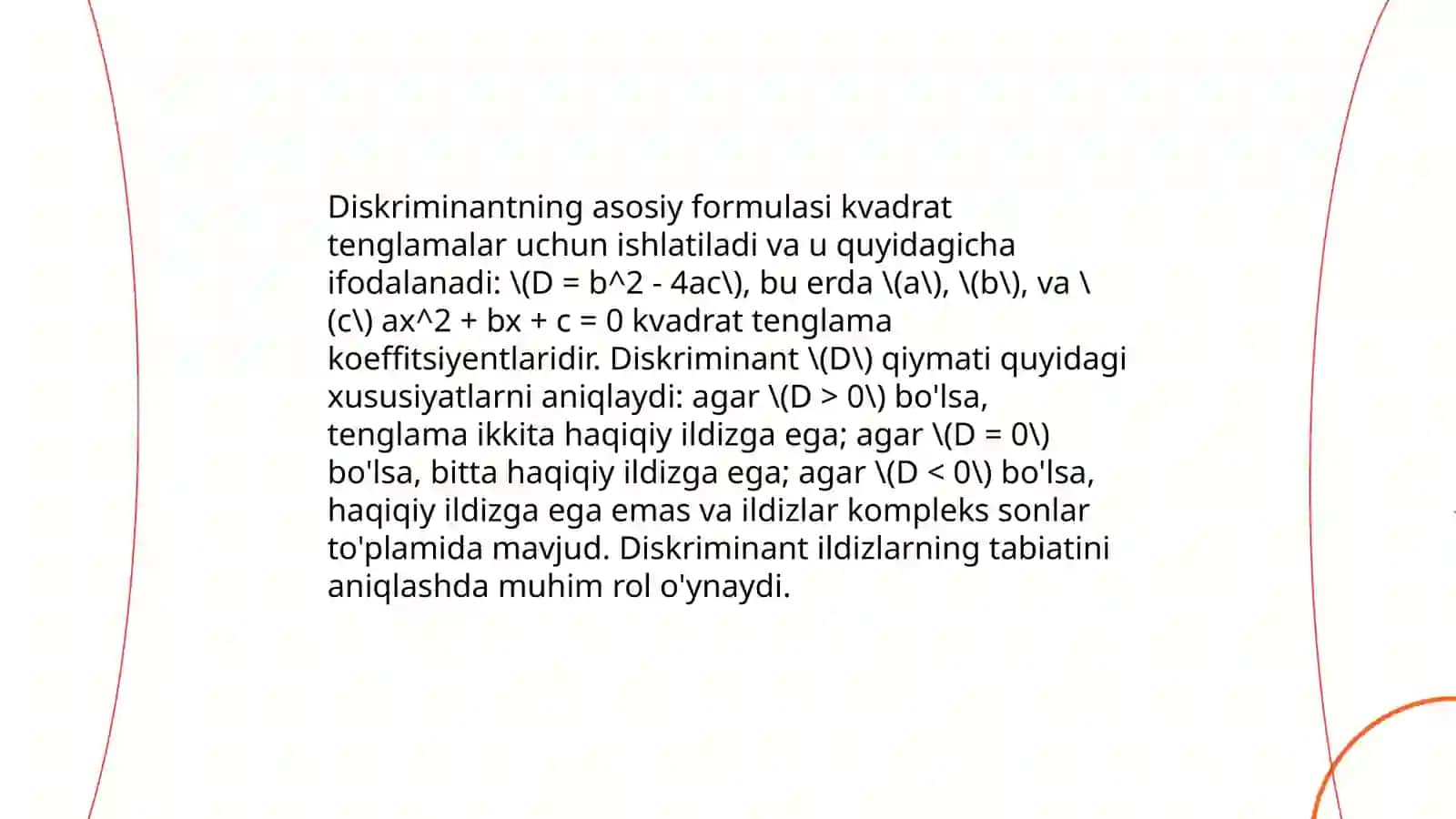 Kvadrat tenglamalar ildizlari va diskriminant formulalari 3