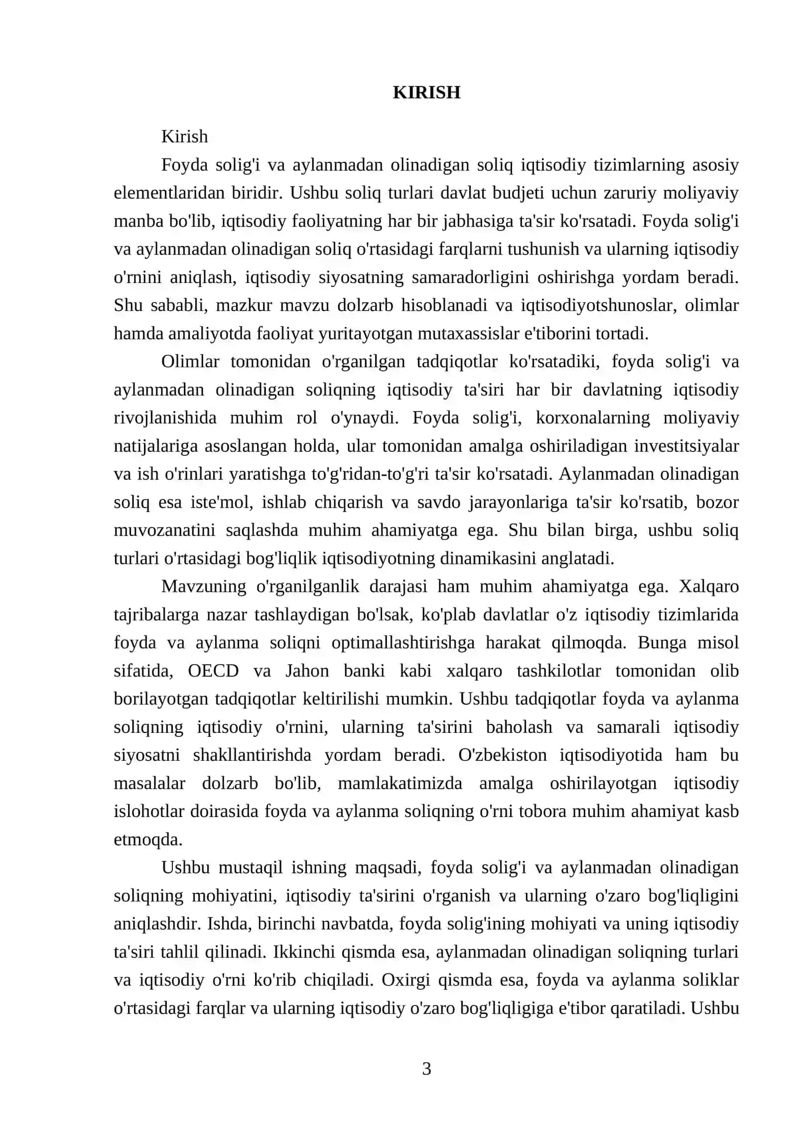 Foyda solig'i va aylanmadan olinadigan soliq: ularning mohiyati iqtisodiyotdagi o'rni 3
