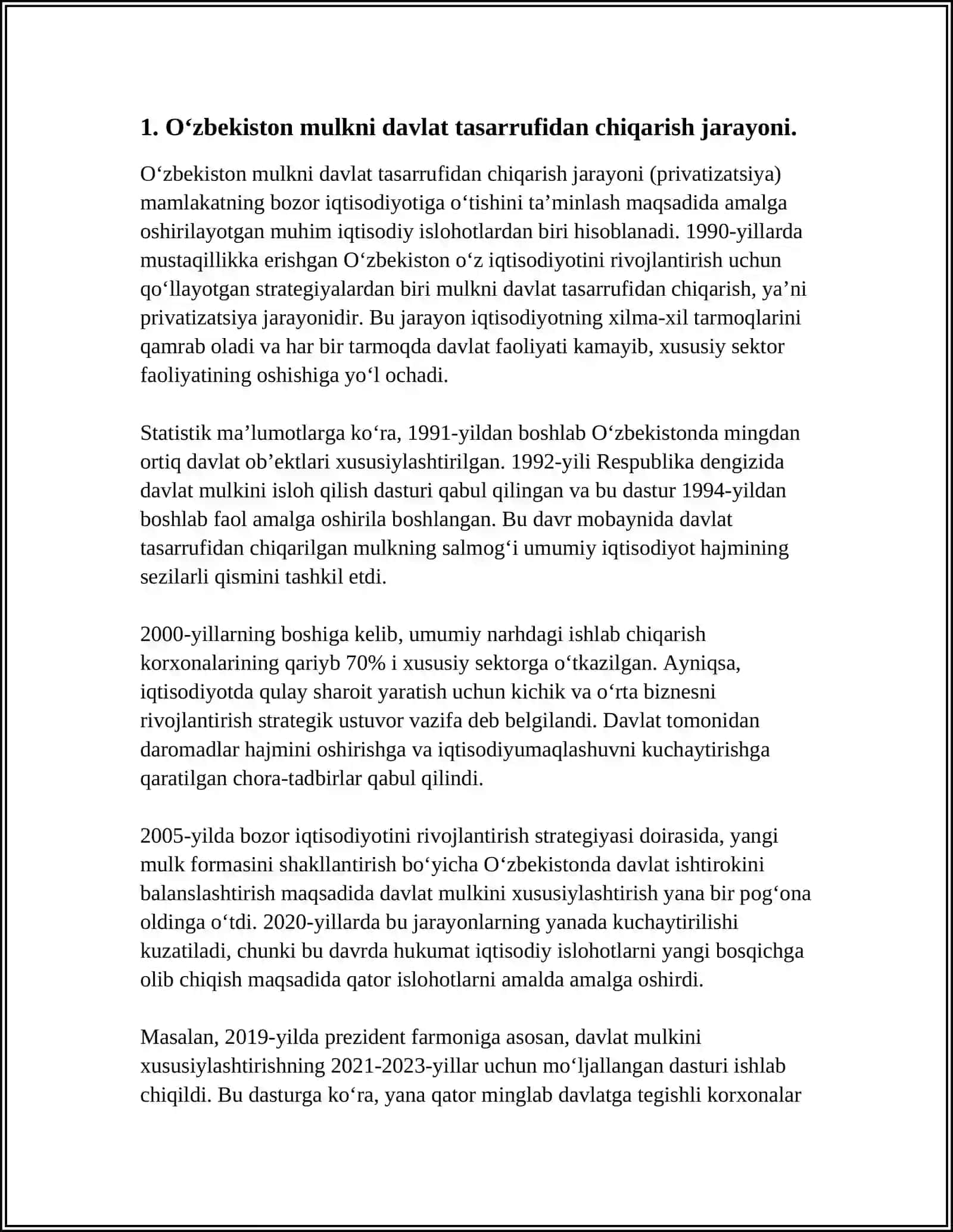 O‘zbekiston Mulkni Davlat Tasarrufidan Chiqarish Va Xususiylashtirishning Maqsadi 3