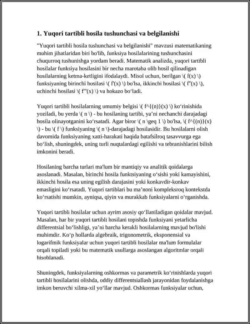 YUQORI TARTIBLI HOSILALAR. OSHKORMAS VA PARAMETRIK KO'RINISHDA BERILGAN FUNKSIYALARNING YUQORI TARTIBLI HOSILALARI 3