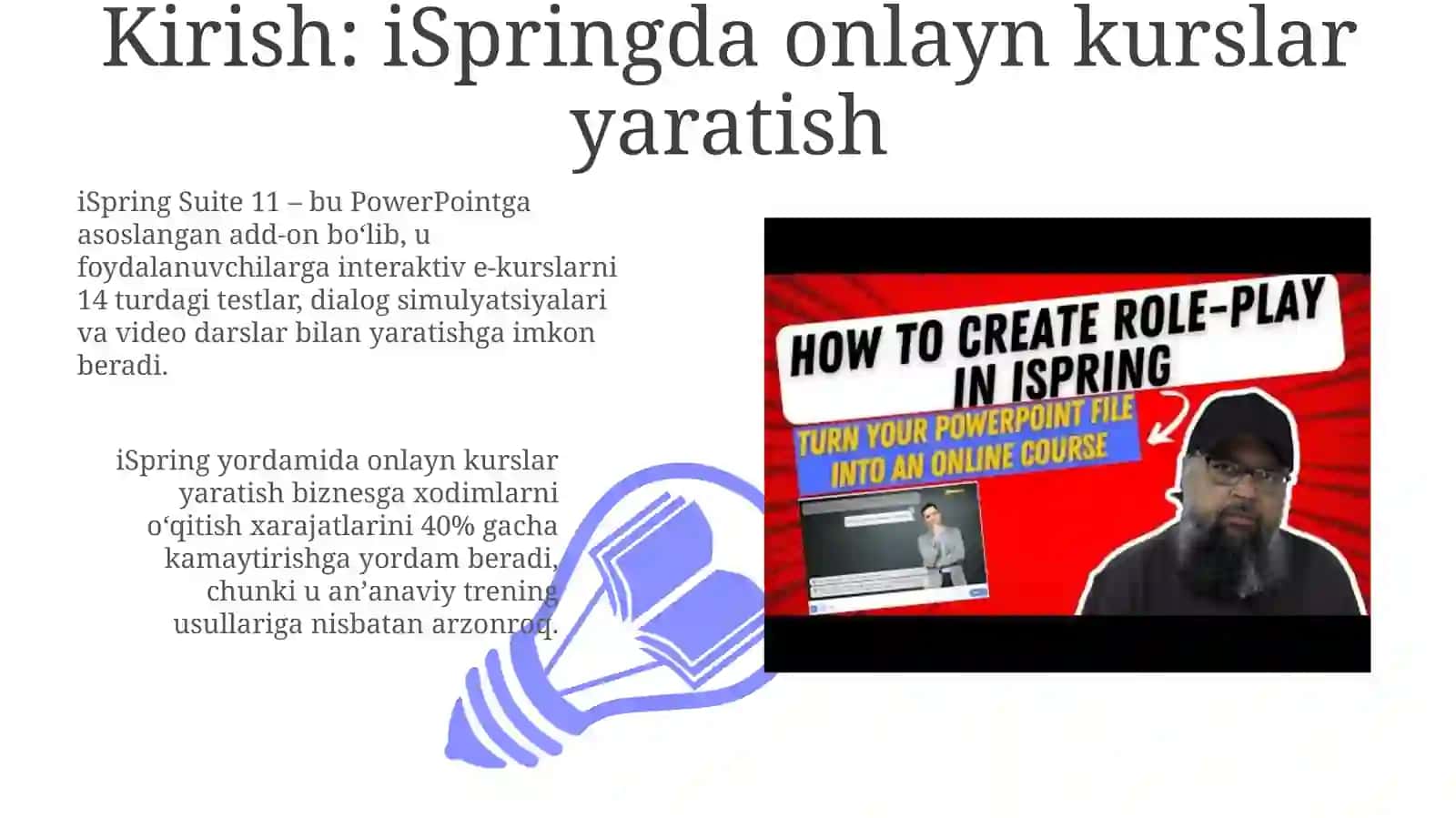 iSpring dasturidagi masofaviy kurslarni yaratish 3