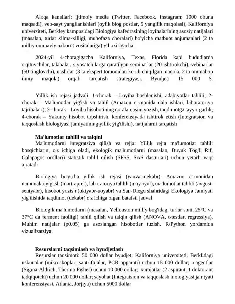 Biologiya fanlari bo'yicha yillik ish rejasini tuzish 3