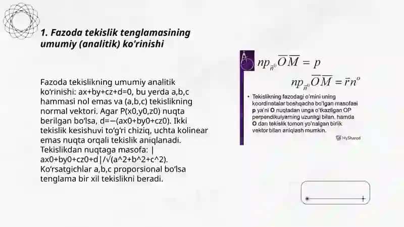 Fazoda tekislik va tóğri chiziq tenglamalari 3