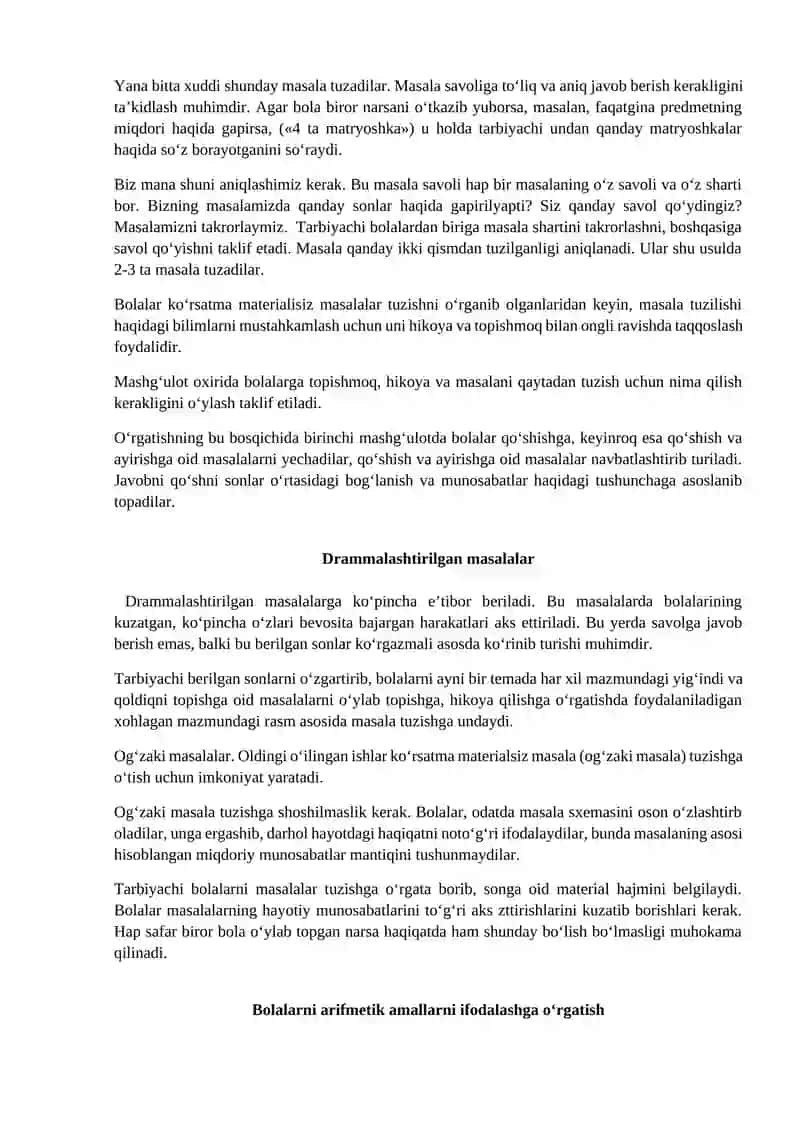 Ma’ruza: Arifmetik Misollarni Yechish Boshlang‘ich Maktabda Matematika Fanini O‘rganishga Tayyorlash 3