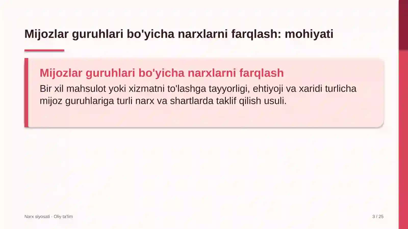 brending agentliklarida mijozlar guruhlari bo'yicha narxlarni farqlash 4567 3