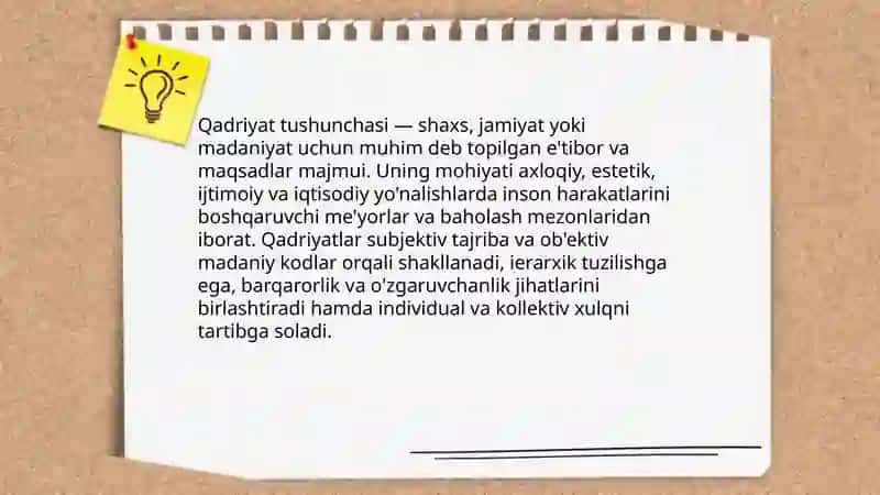 Qadriyat tushunchasining ma'nosi va uning umumiy tasnifi 3