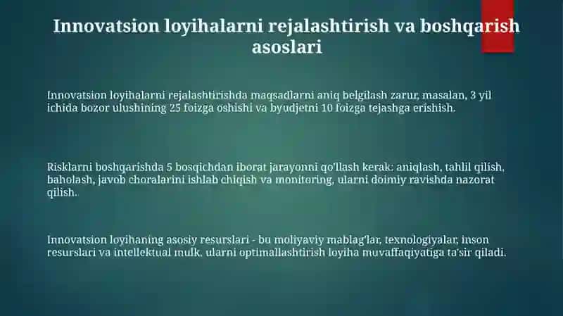 Innovatsion loyihalar tashkil qilish va boshqarish 3