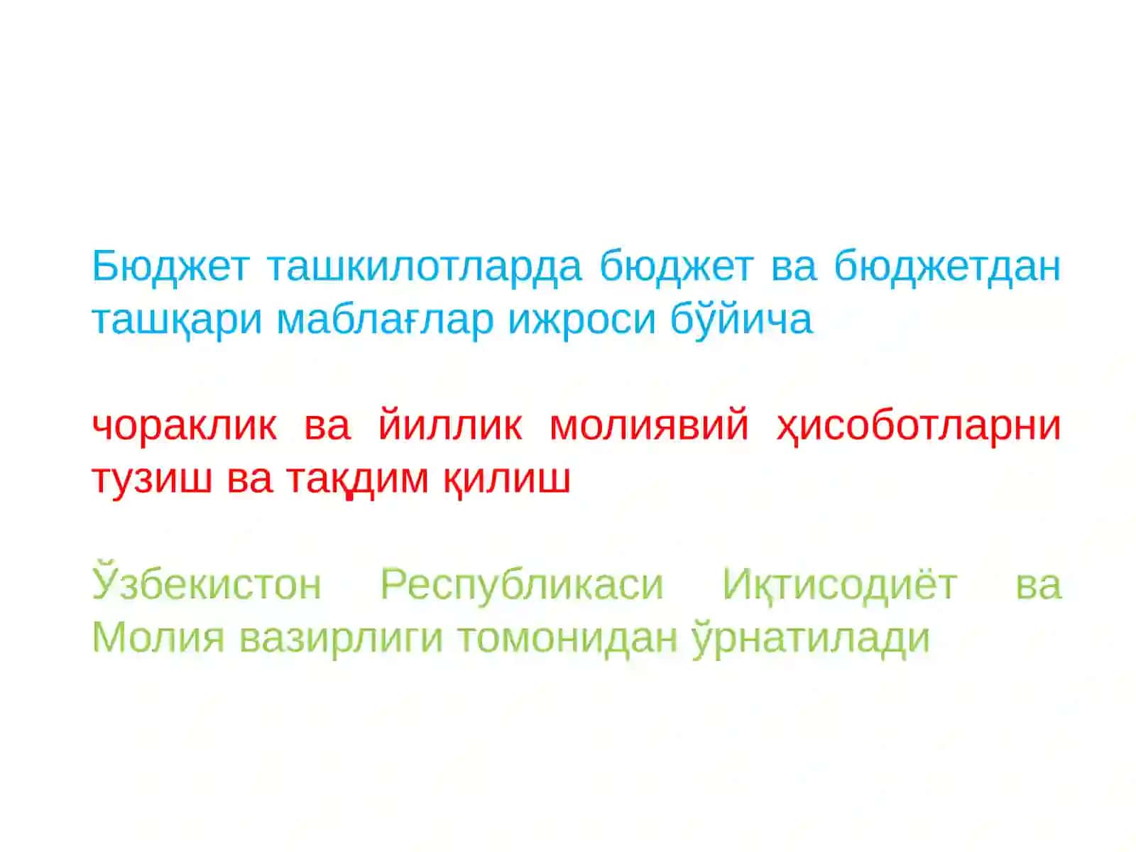Бюджет ташкилотларида молиявий ҳисоботларни тузиш ва тақдим қилиш 3