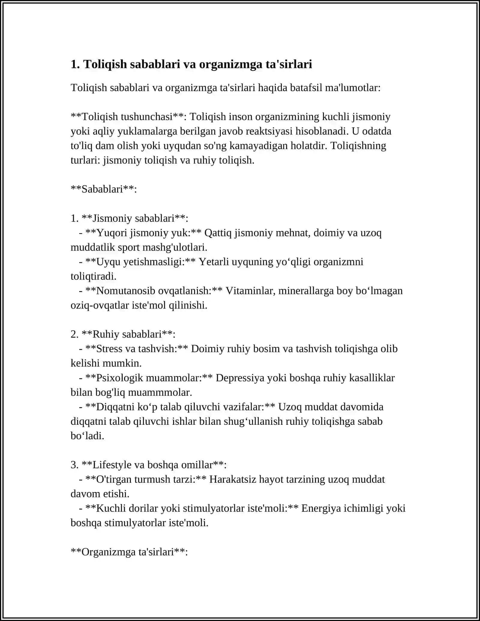 Toliqish va Organizmi Tiklash 3