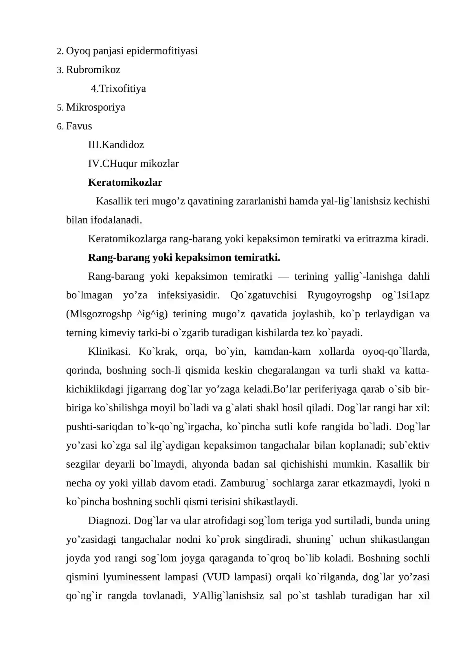 Teri va zamburug`li infeksiyalar. Dermatomikozlar 3