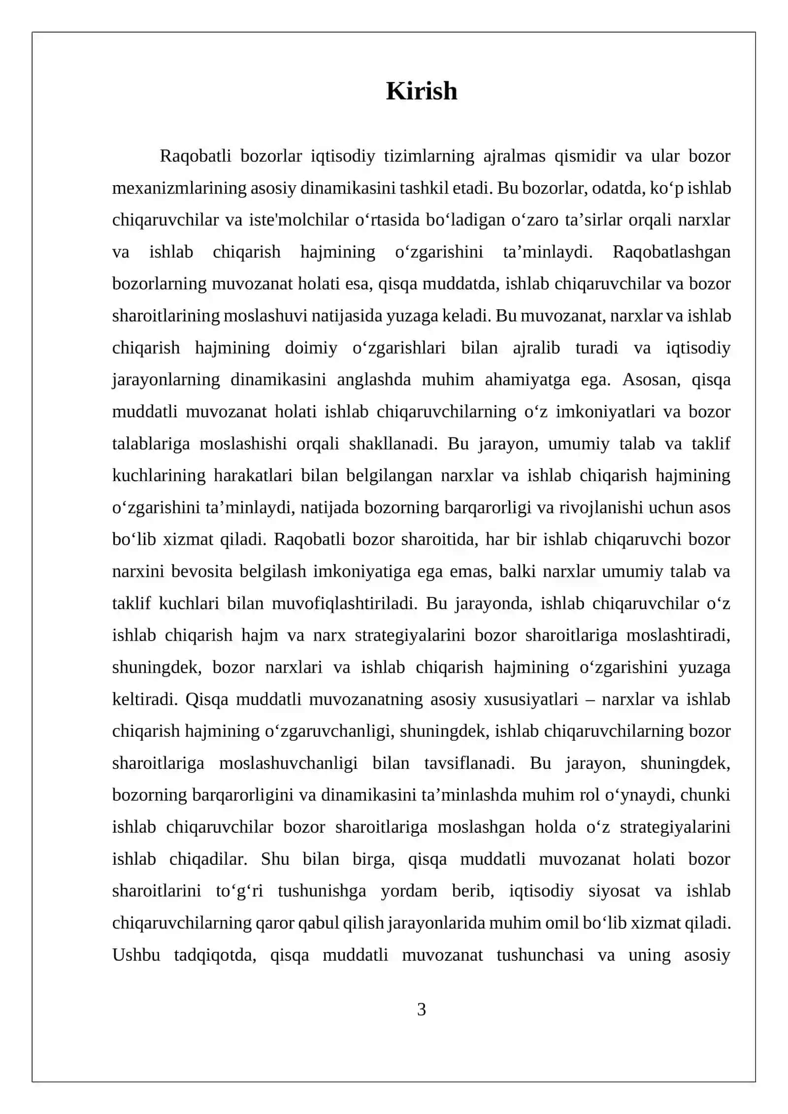 Raqobatlashgan bozorda, qisqa muddatli oraliqda ishlab chiqaruvchining muvozanat holati 3