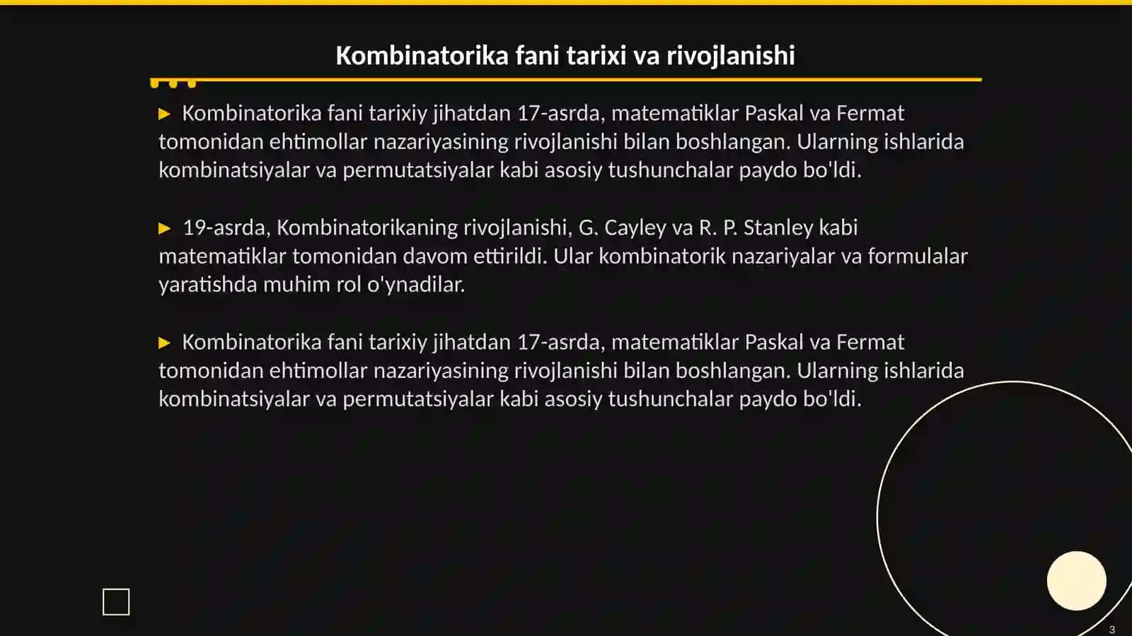 Kombinatorika fani rivojlanish tarixi va unga oid misol va masalalar 3