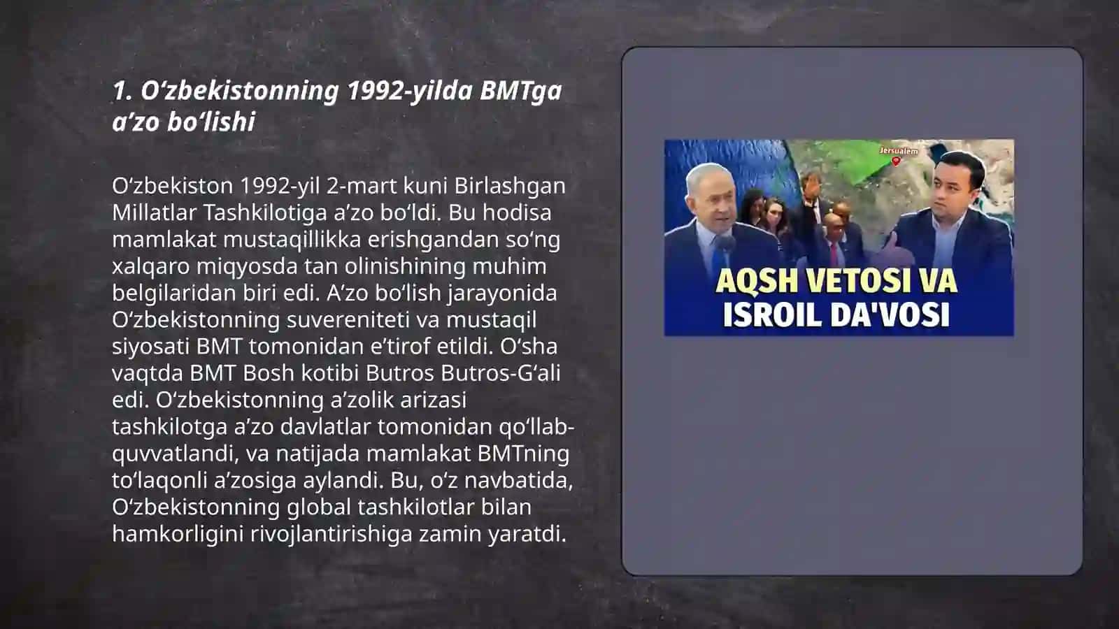 Oʻzbekiston Respublikasining BMTga a'zo boʻlishi va jahon hamjamiyatidagi oʻziga xos oʻrni 3