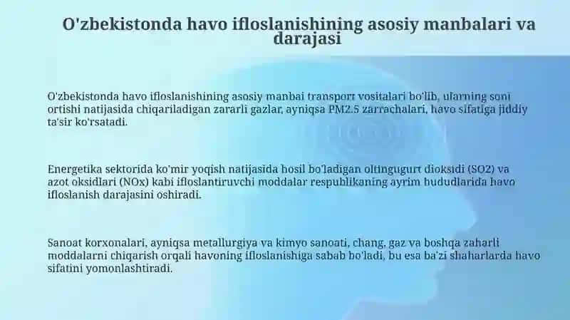 Oʻzbekistonda atmosferaning ifloslanishi va uni oldini olish chora-tadbirlari 3