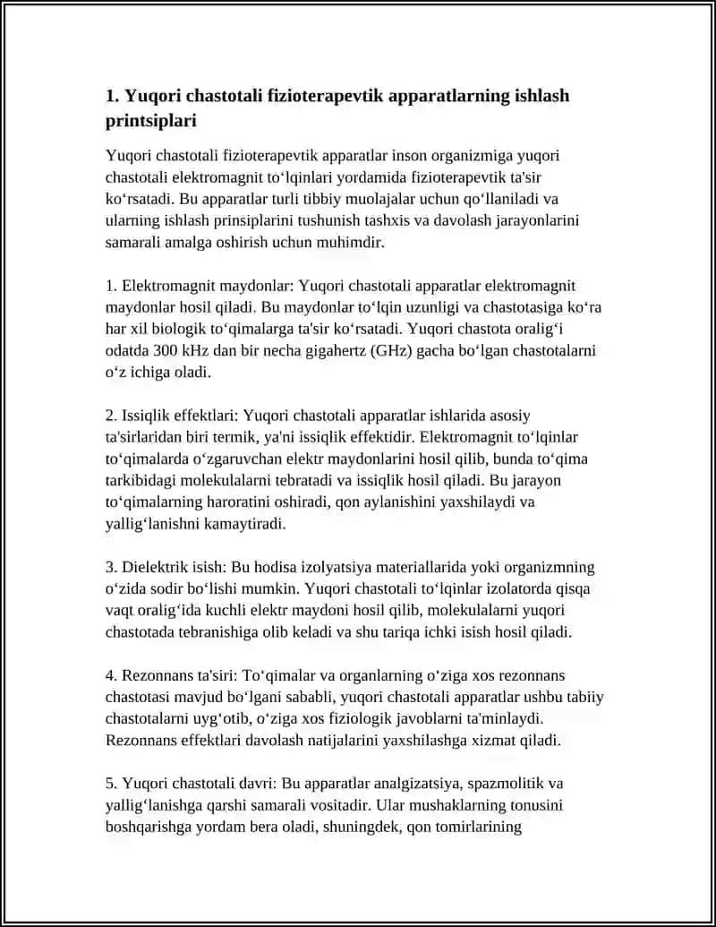 YUQORI CHASTOTALI FIZIOTERAPEVTIK ELEKTRON APPARATLAR. ELEKTROXIRURGIYA APPARATLARI 3