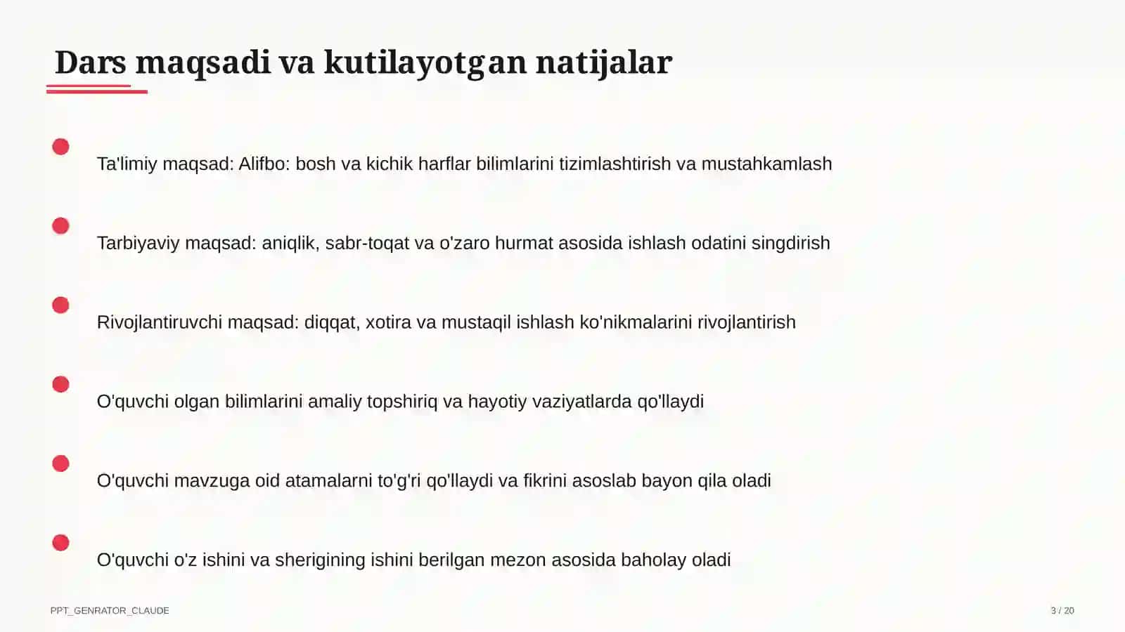 Boshlang'ich sinf: Ona tili va o'qish (1–4) 3