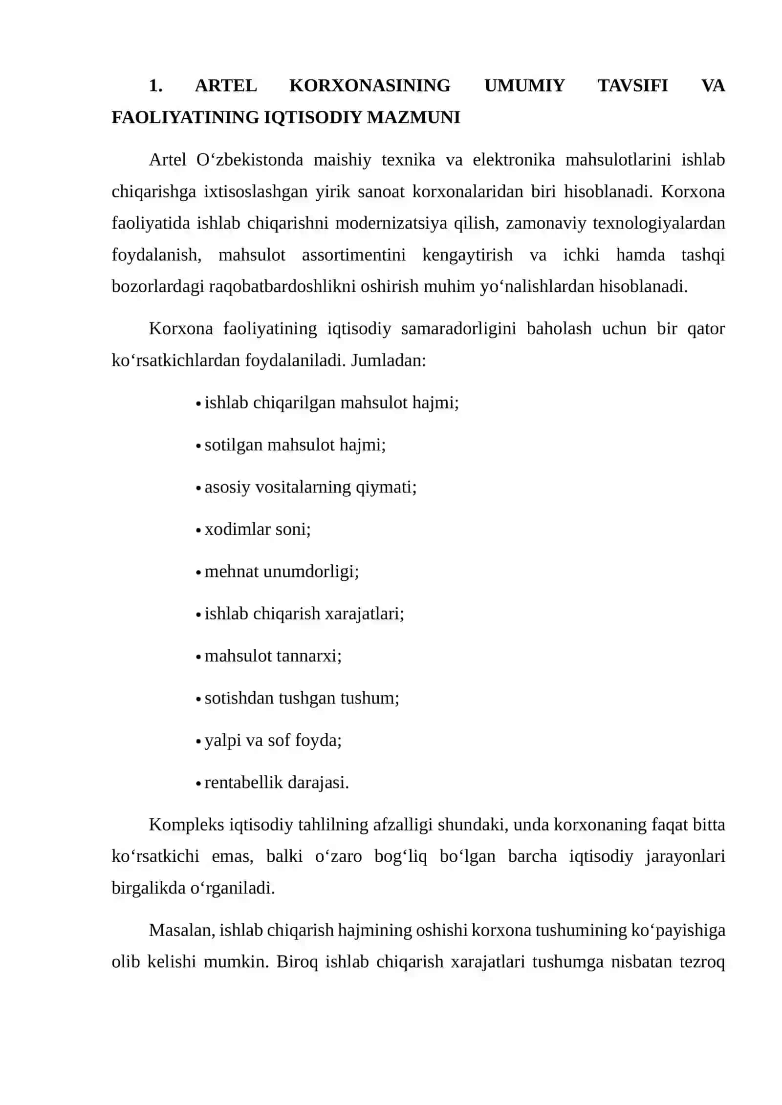 ARTEL KORXONASINING KOMPLEKS IQTISODIY TAHLILI 3