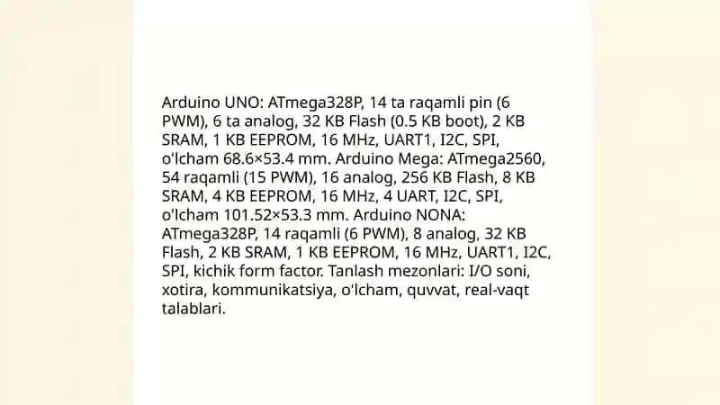 Arduino UNO, Mega va NONA mikroprosessorlari yordamida avtomatik boshqarish 3