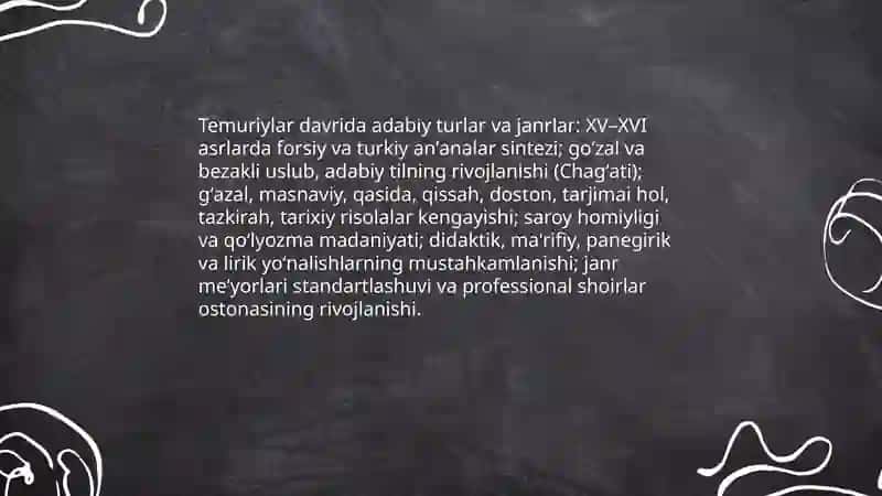 Temuriylar davri adabiyotida adabiy tur va janrlar taraqqiyoti 3