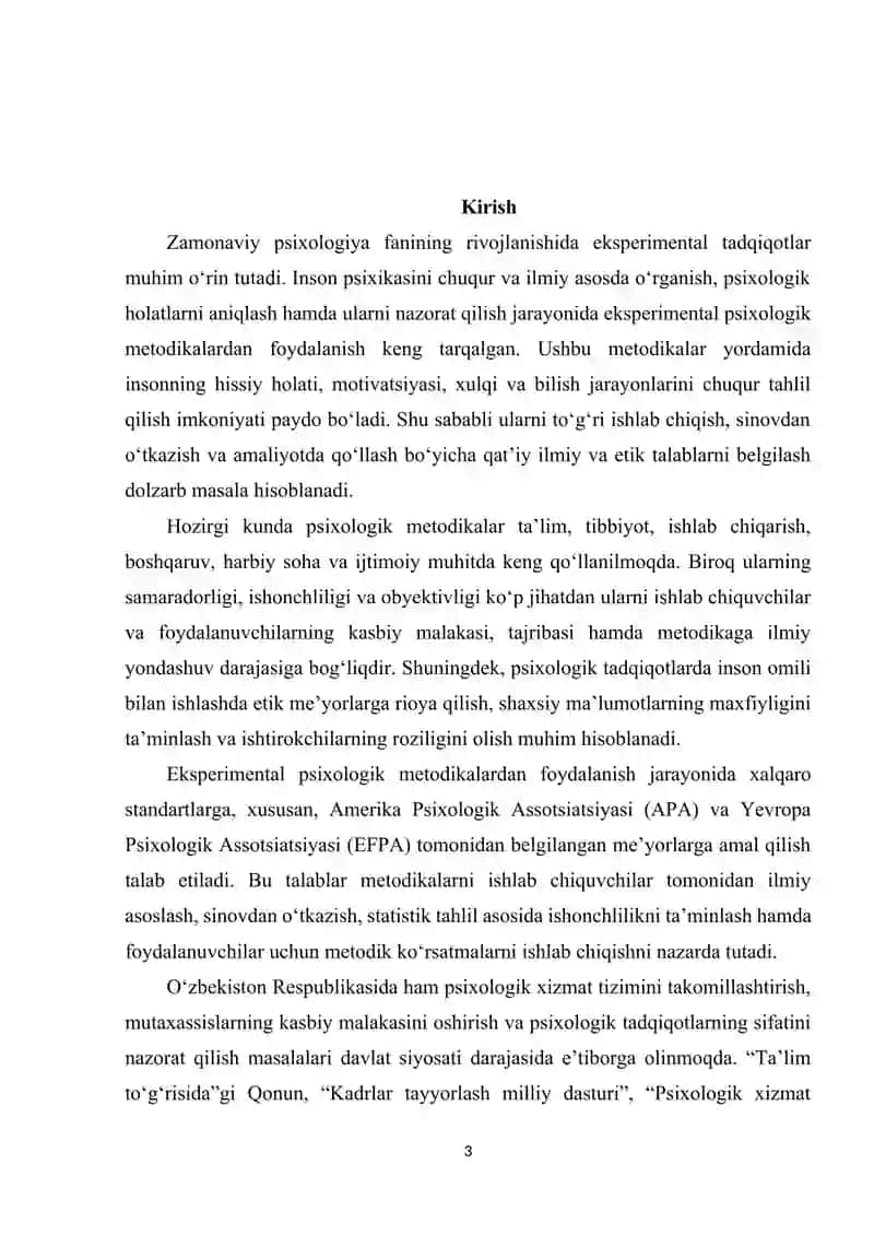 Ekispremental psixologik metodikalardan foydalanuvchilar va ishlab chiqaruvchilar uchun talablar 3