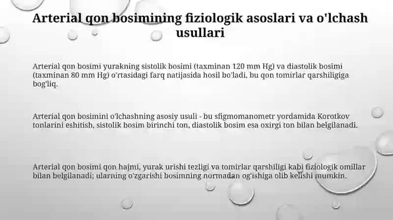 Arterial qon bosimi. Mikrosirkulyasiya tizimi. Qon tomirlar tonusini boshqarilishi 3