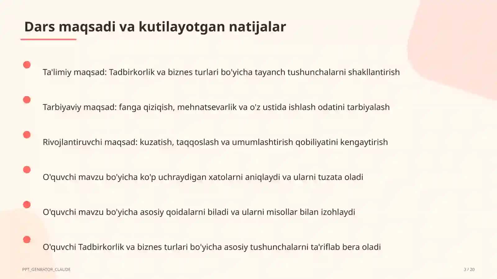 Tadbirkorlik va biznes turlari (10-sinf) 3