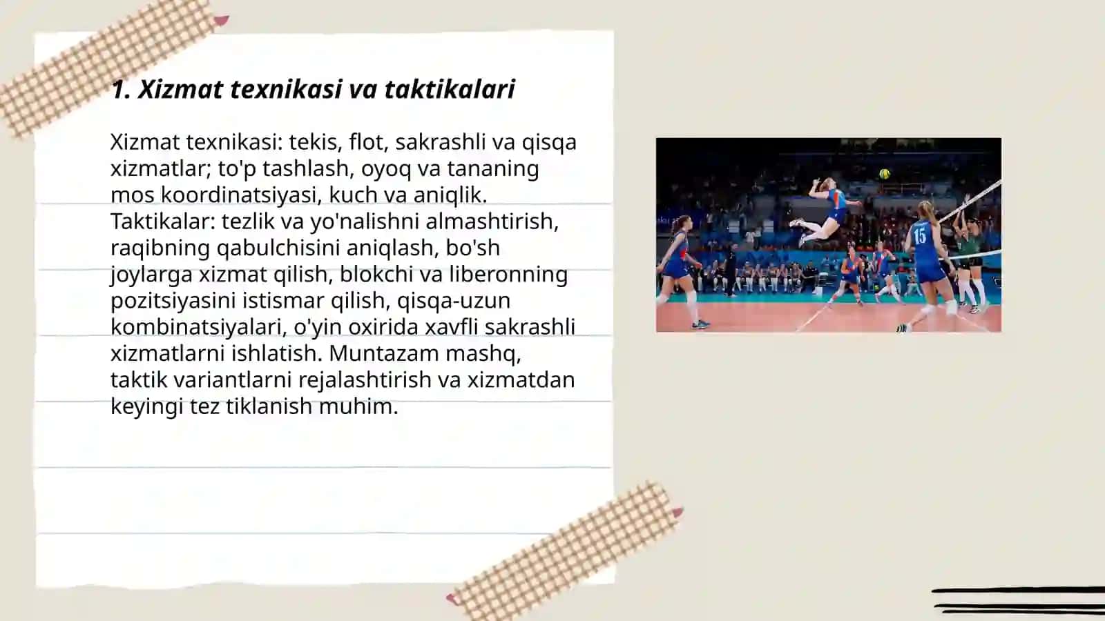 Valebol o'yin texnikasi va taktikasi 3