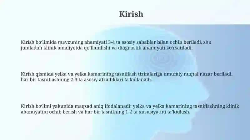 Yelka va yelka kamari tasnifi 3
