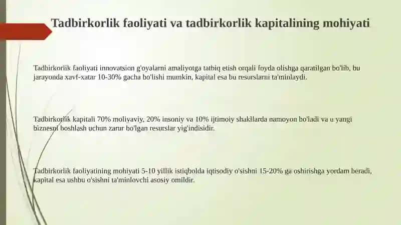 Tadbirkorlik faoliyati va tadbirkorlik kapitalining mohiyati 3