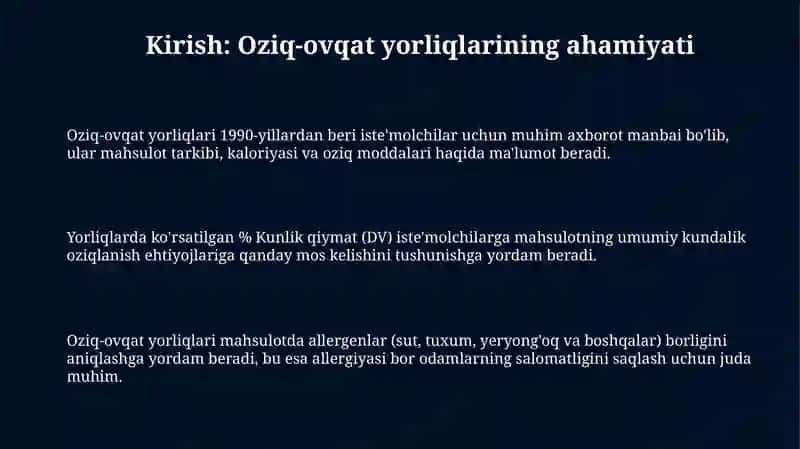 Oziq ovqat mahsulotlarini tarkibi foydali va zararli xususiyatlarini yorliqlari orqali o'rganish 3