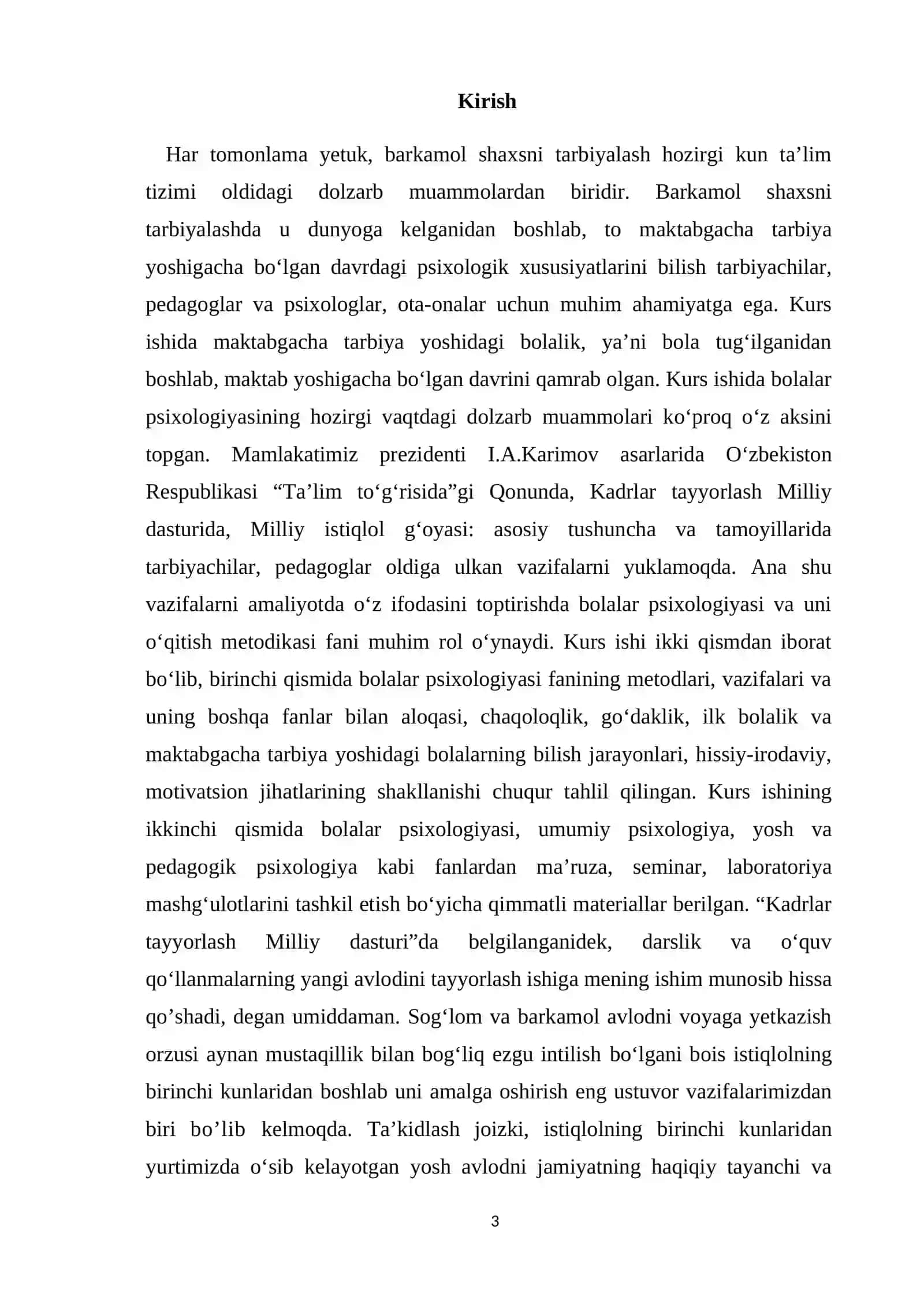 Bolaning motivatsion sohasi va psixodiagnostikasi kurs ishi 3