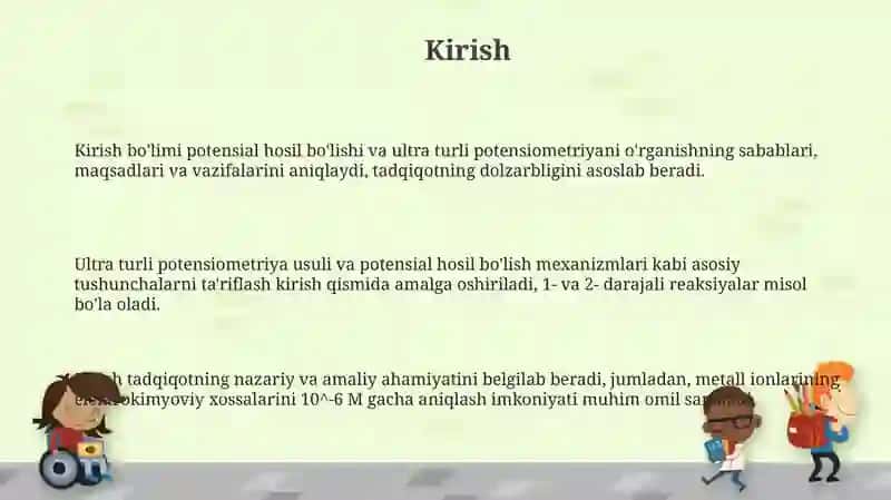 Potensial hosil bo'lishi va ultra turli potensiometriya usullari 3