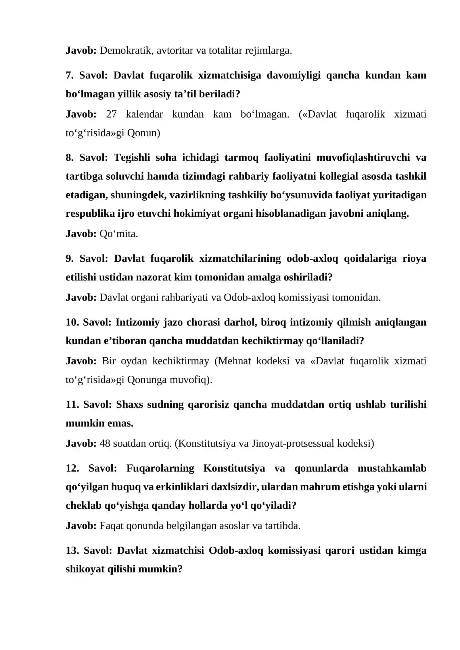 Argos Milliy qonunchilik bo'yicha savollar javoblari bilan to'liq baza 3