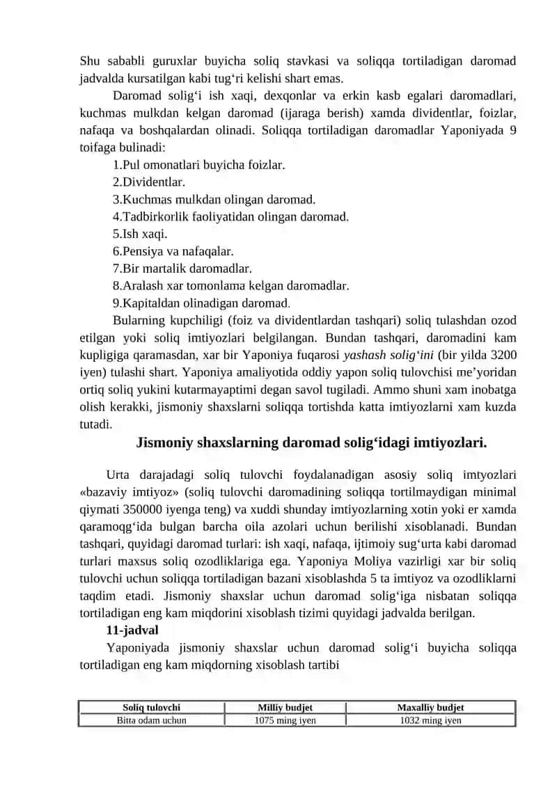 Yaponiya solik tizimida yuridik shaxslar foydasiga solinadigan soliqlarning hisoblash tartiblarini o‘rganish 3