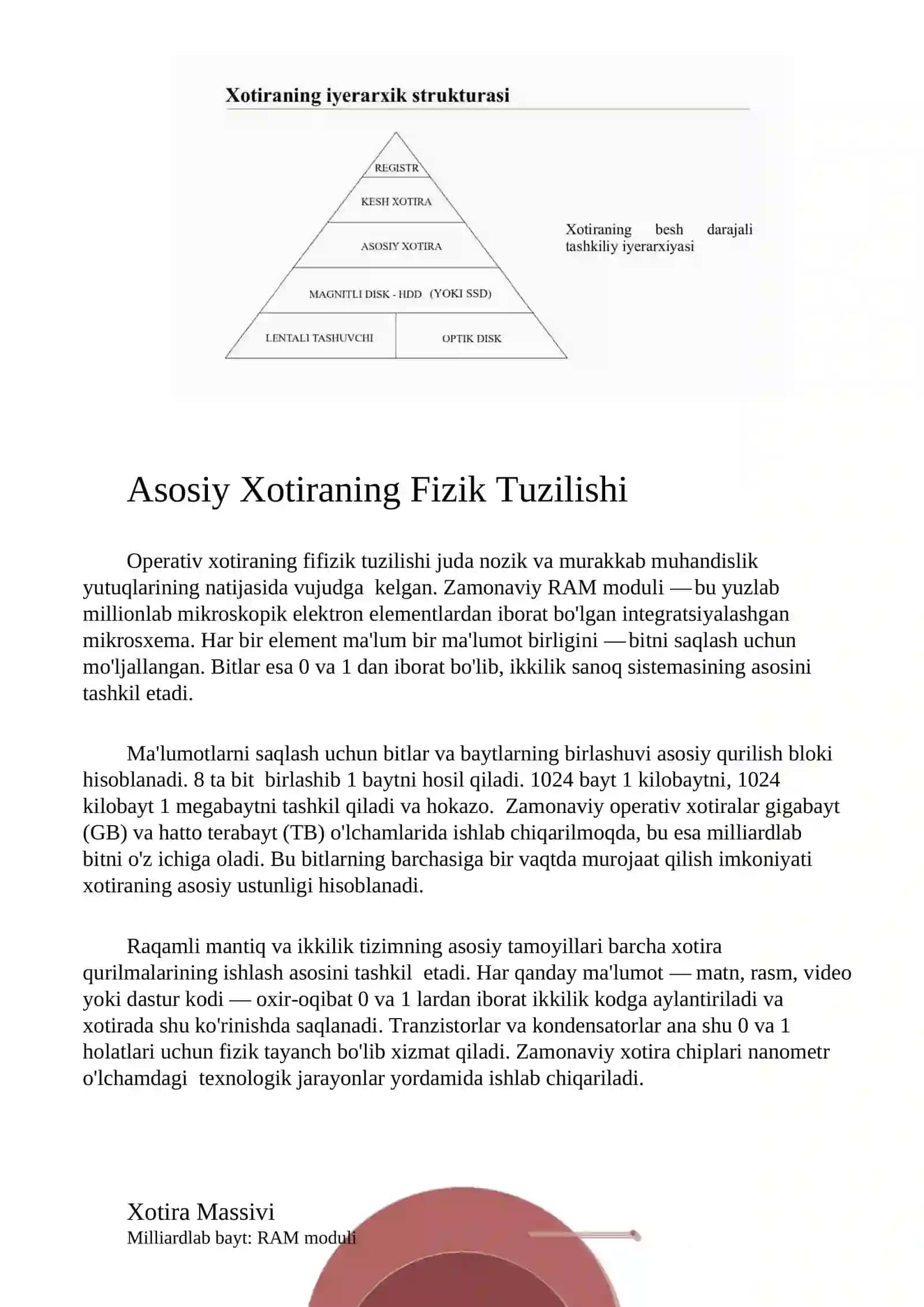 Kompyuter fizik xotirasining tuzilishi: tahlil natijalari 3