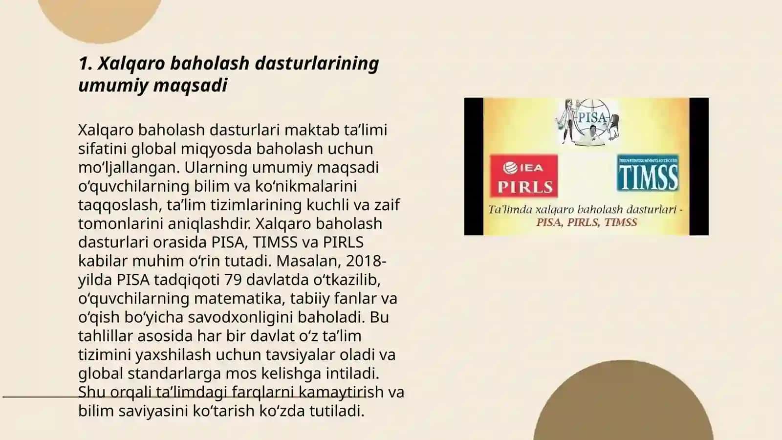 Xalqaro baholash dasturlari: PISA, PIRLS, TIMSS, EGRA, EGMA fanining maqsad va vazifalari 3