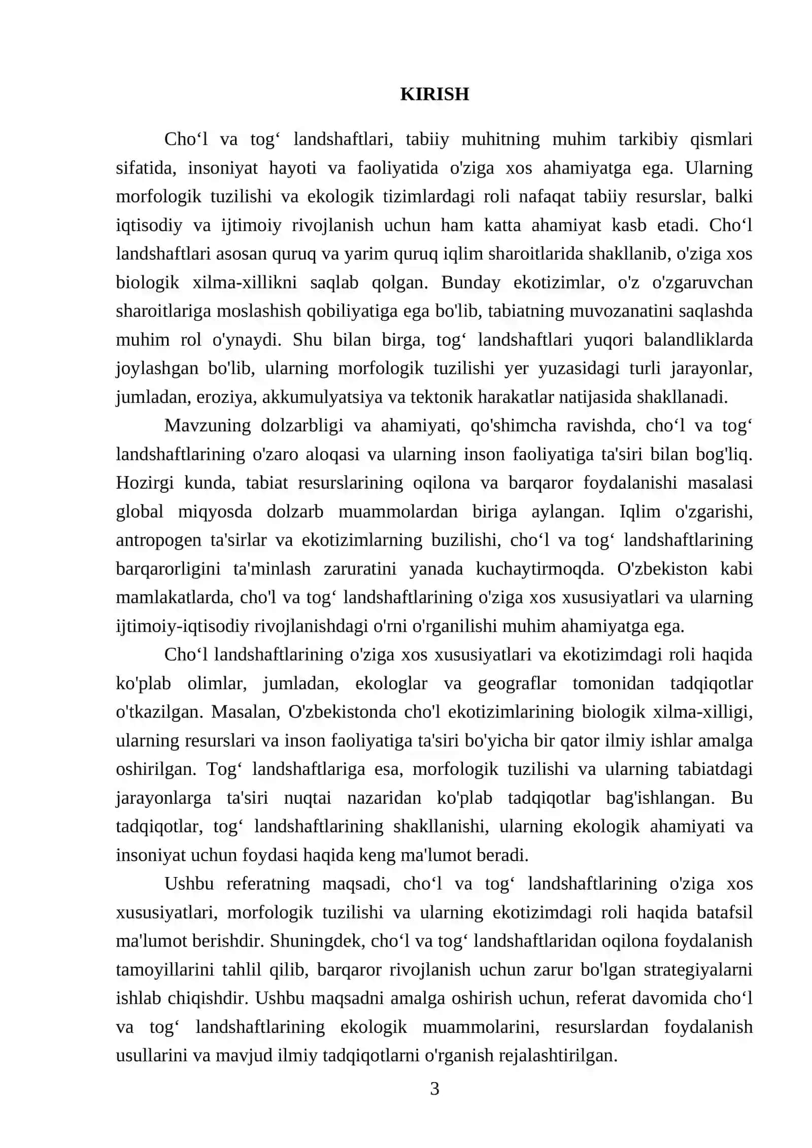 Cho‘l landshaftlari va ulardan oqilona foydalanish tamoyillari Tog‘ landshaftlari va ularning morfologik tuzilishi 3